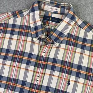 Ralph Lauren Bleeding Madras Shirt Mens Size Large Plaid Short Sleeve Button Up